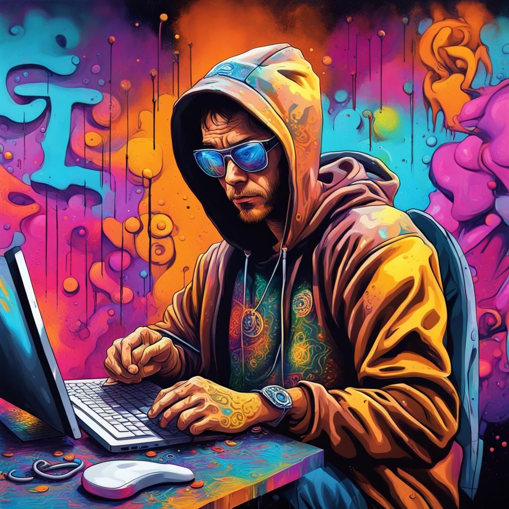 Successful Crypto Trader in Graffiti Art Style
