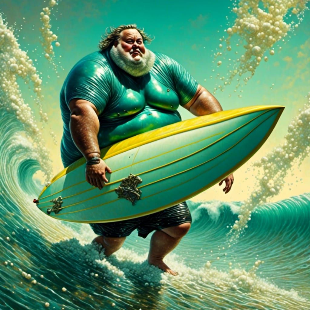 Plus-Size Man Surfing in Opulent Style