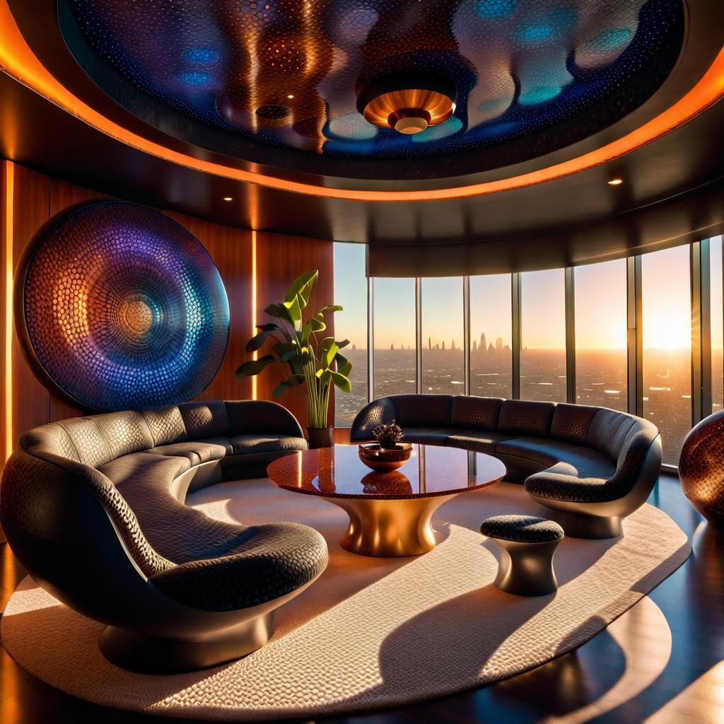 Monumental Sci-Fi Apartment Interior in Pointillism Style