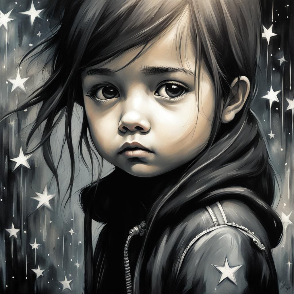 Adorable Pouty Girl Portrait in Black and White