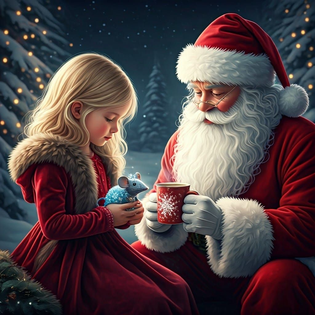 Christmas Girl with Santa in Winter Wonderland
