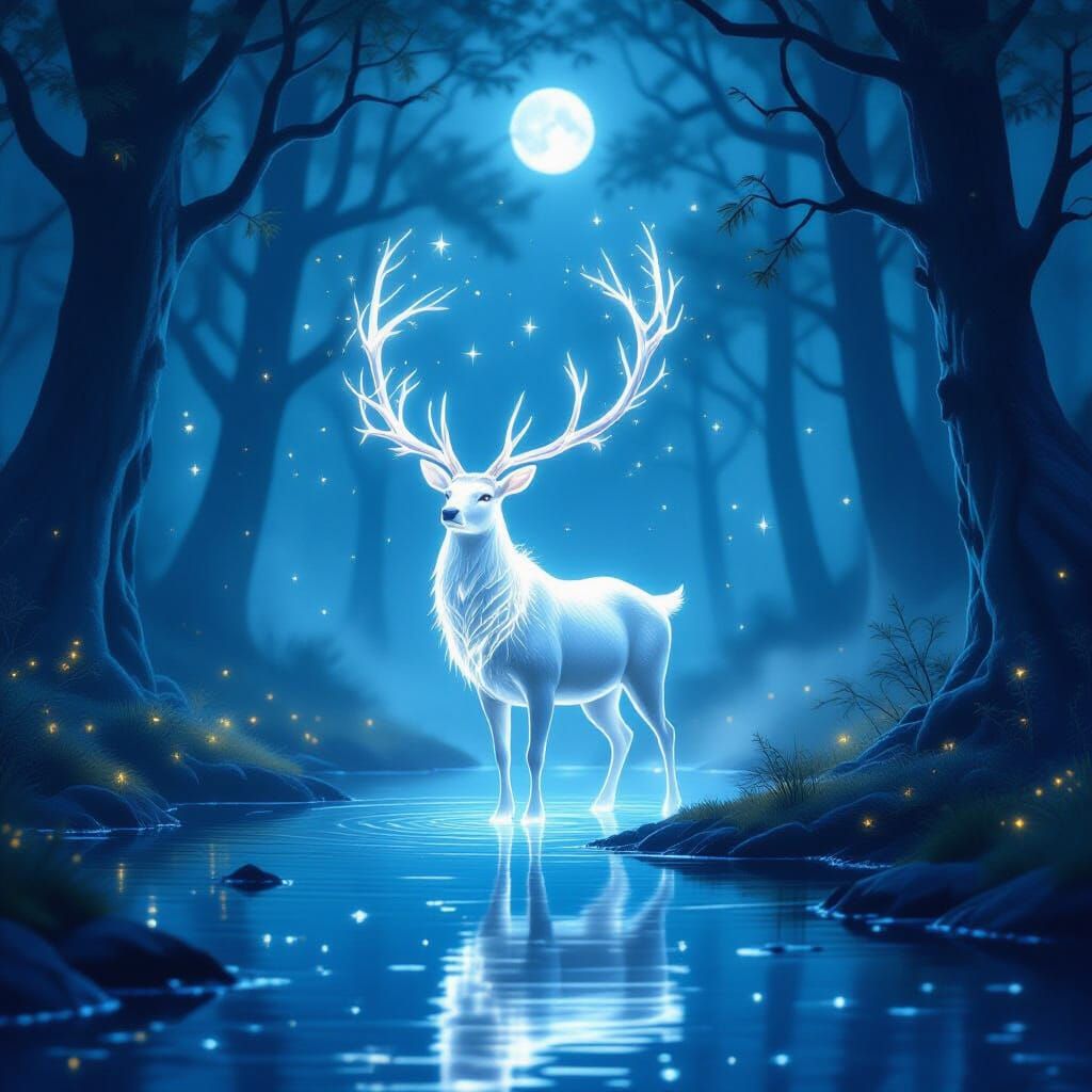 Enchanted Forest Guardian: Luminous Stag with Star Antlers