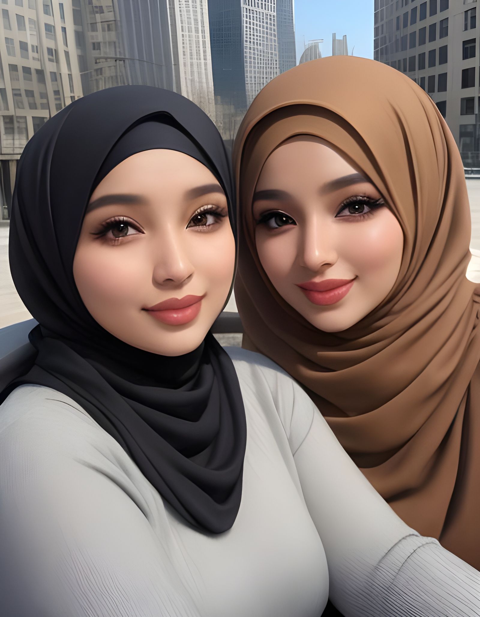 Elegant Portrait of Two Arabian Women in City