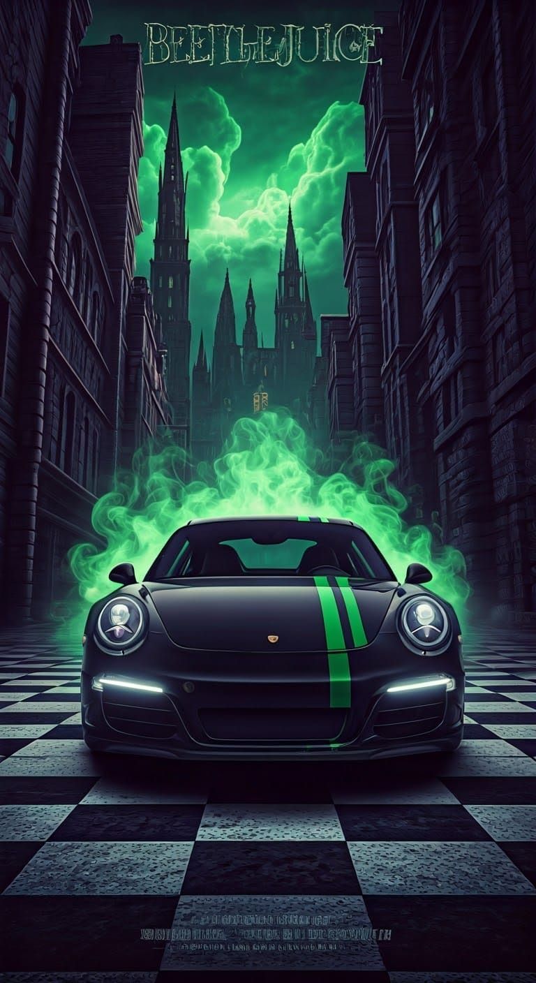 Porsche on Checkerboard Road in Cinematic Style