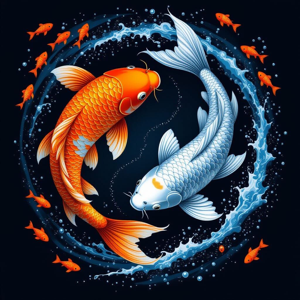 Two Koi Fish in Yin-Yang Formation Art