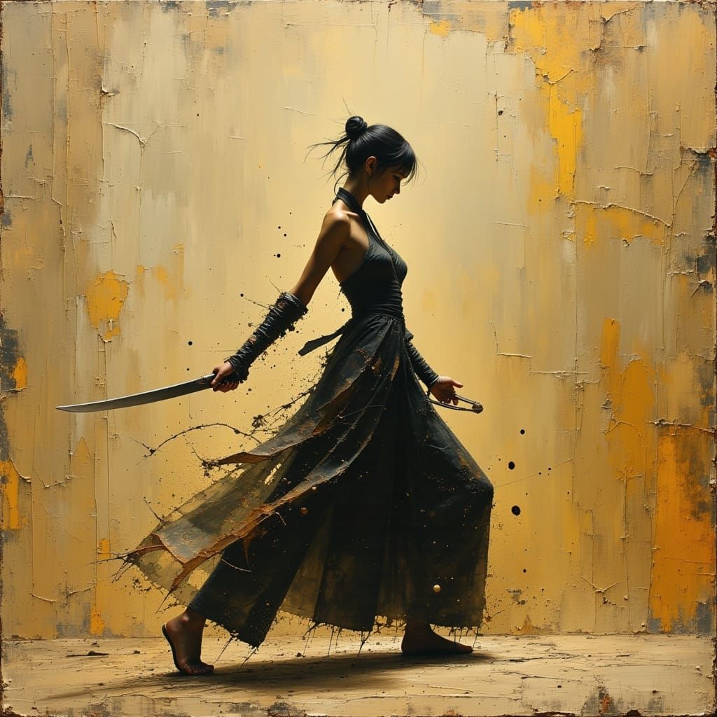Asian Warrior in Dynamic Karate Stance Oil Painting