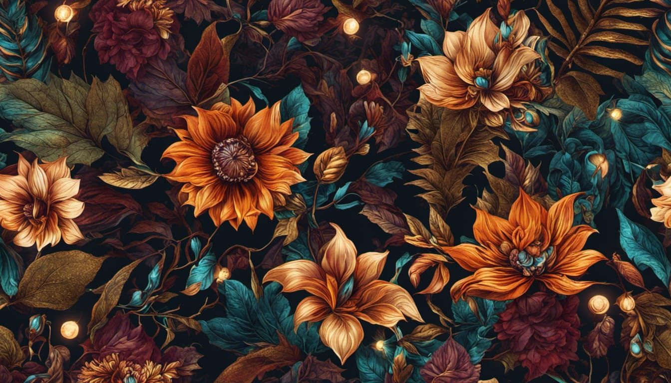 Epic Autumnal Floral Wallpaper with Fairy Lights