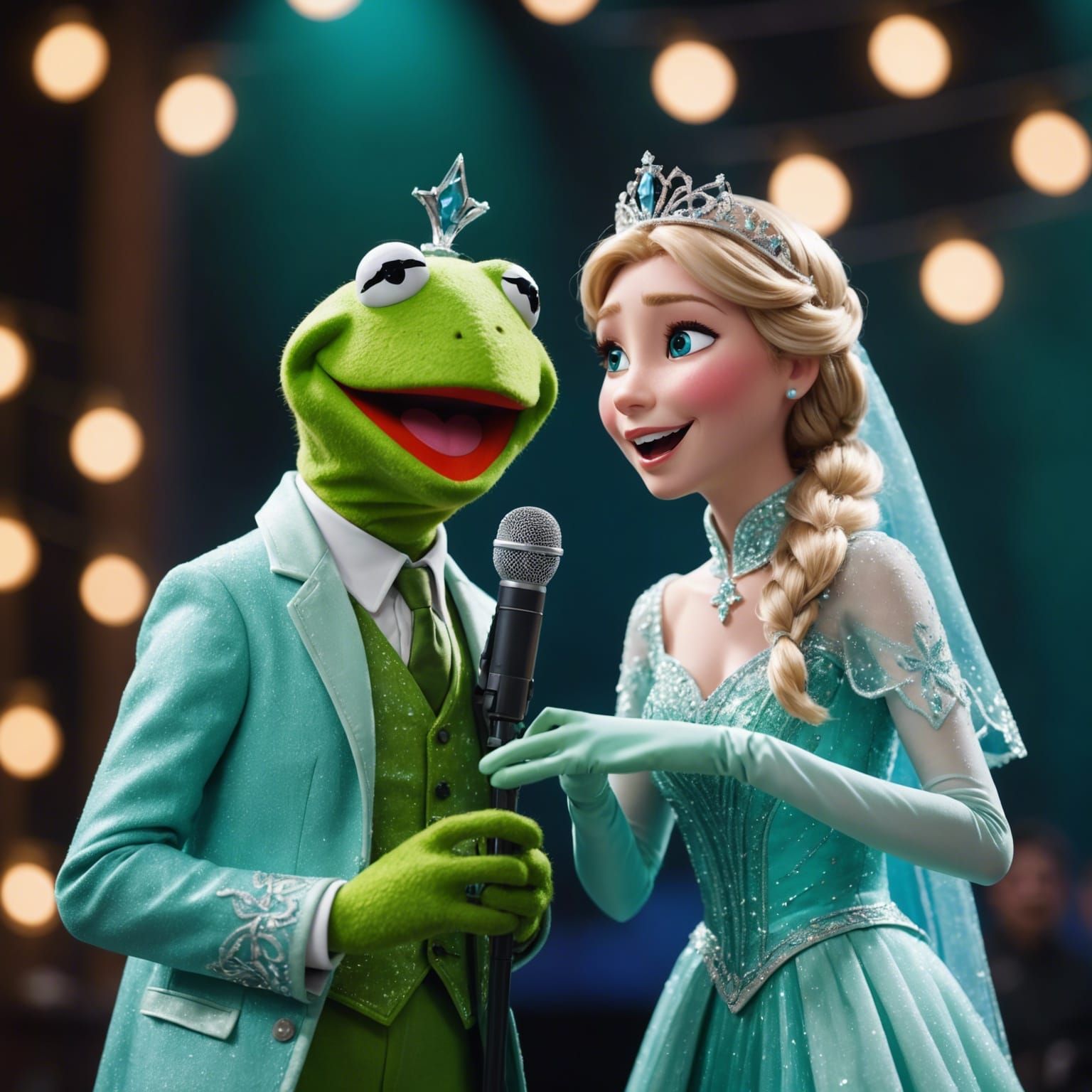 Kermit and Elsa Sing a Duet On Stage