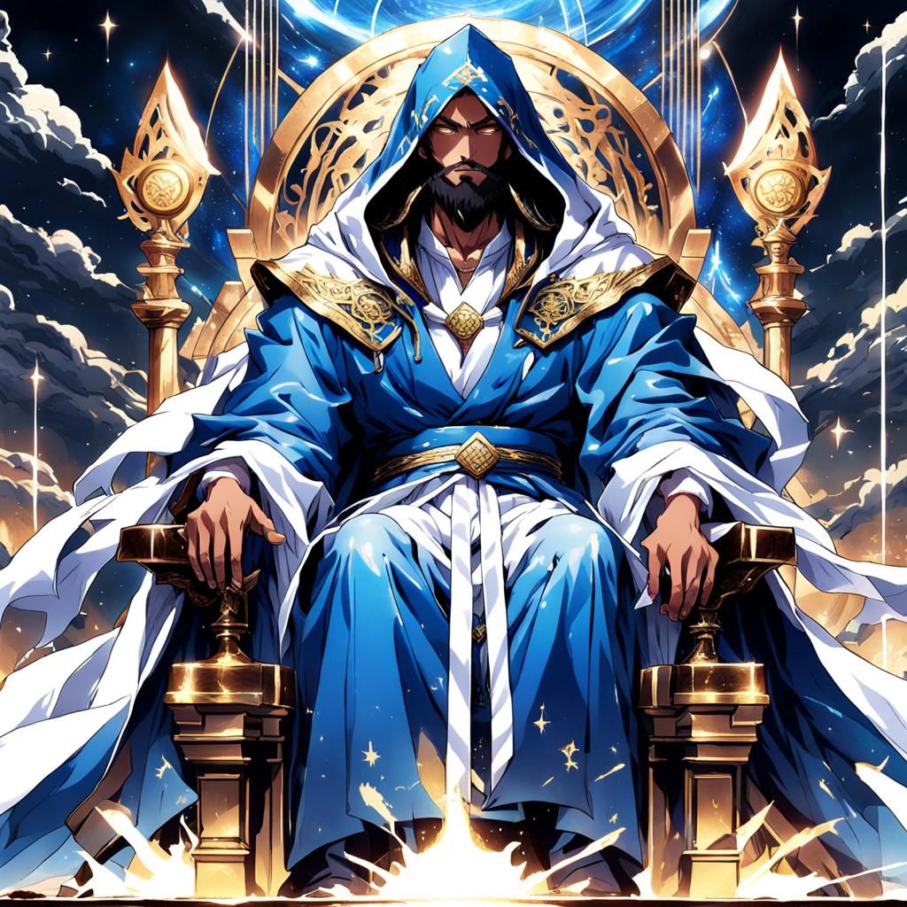 Celestial Anime God on Throne in Manga Style