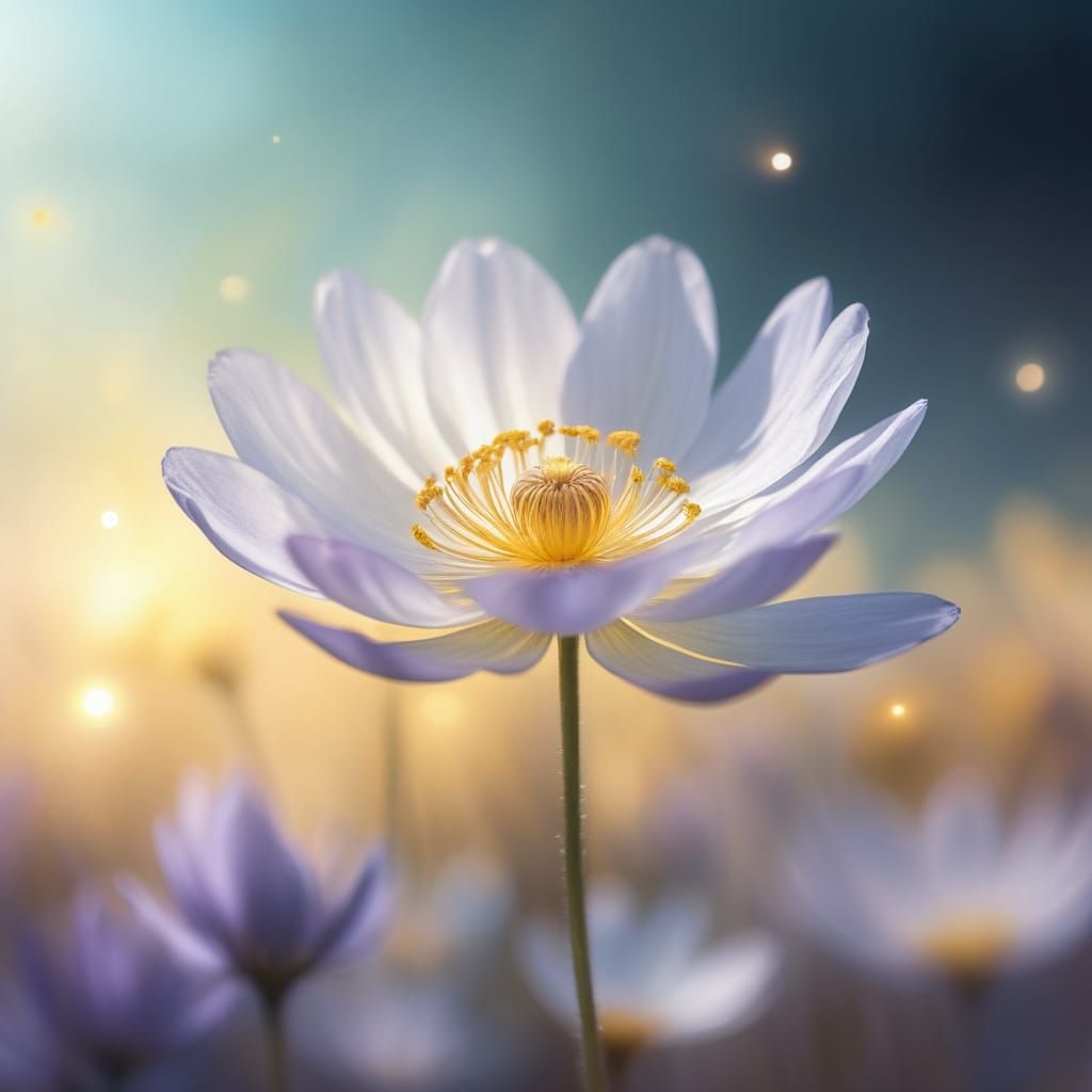 Ethereal Glass Flower Blooms in Celestial Landscape