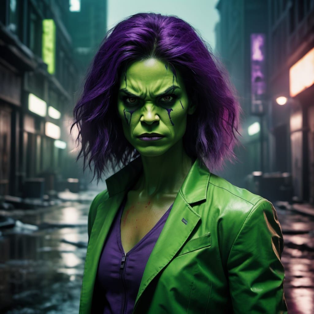 Elegant Woman Meets Fierce She-Hulk in Cinematic Split-Scree...