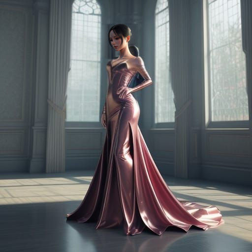 Satin Goddess in Elegant Shimmering Gown