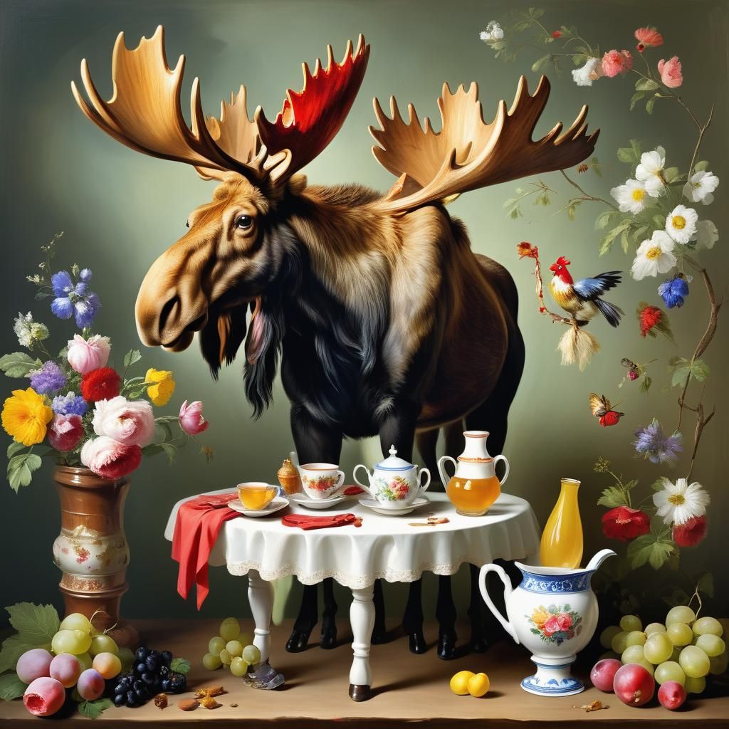 A Moose's Delightful Morning: Whimsical Art