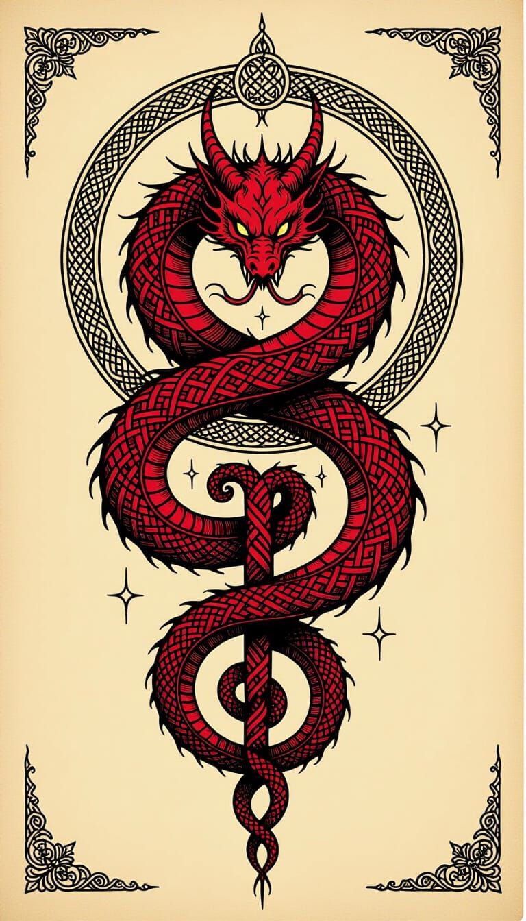Intricate Serpent Labyrinth Sigil in Ink Sketch