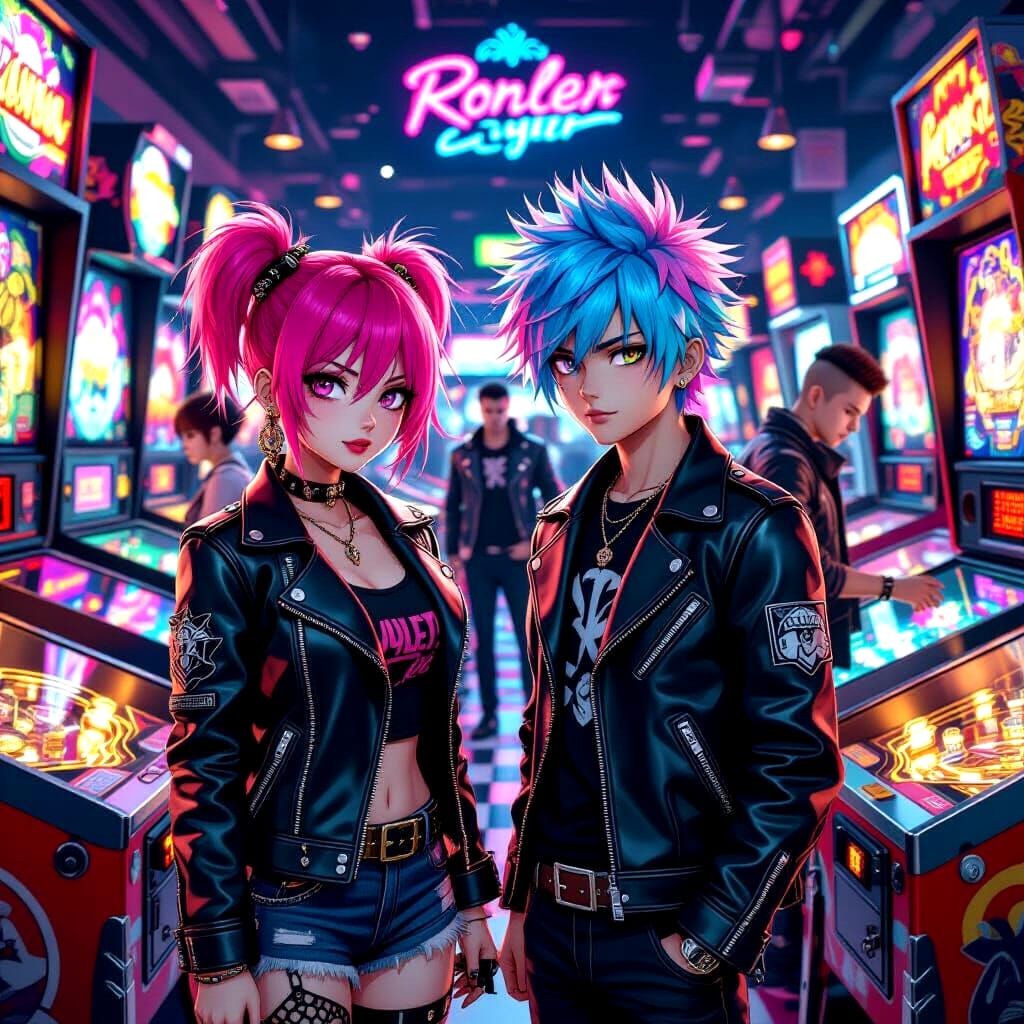 Anime Style E-Girls and E-Boys in Arcade Portrait