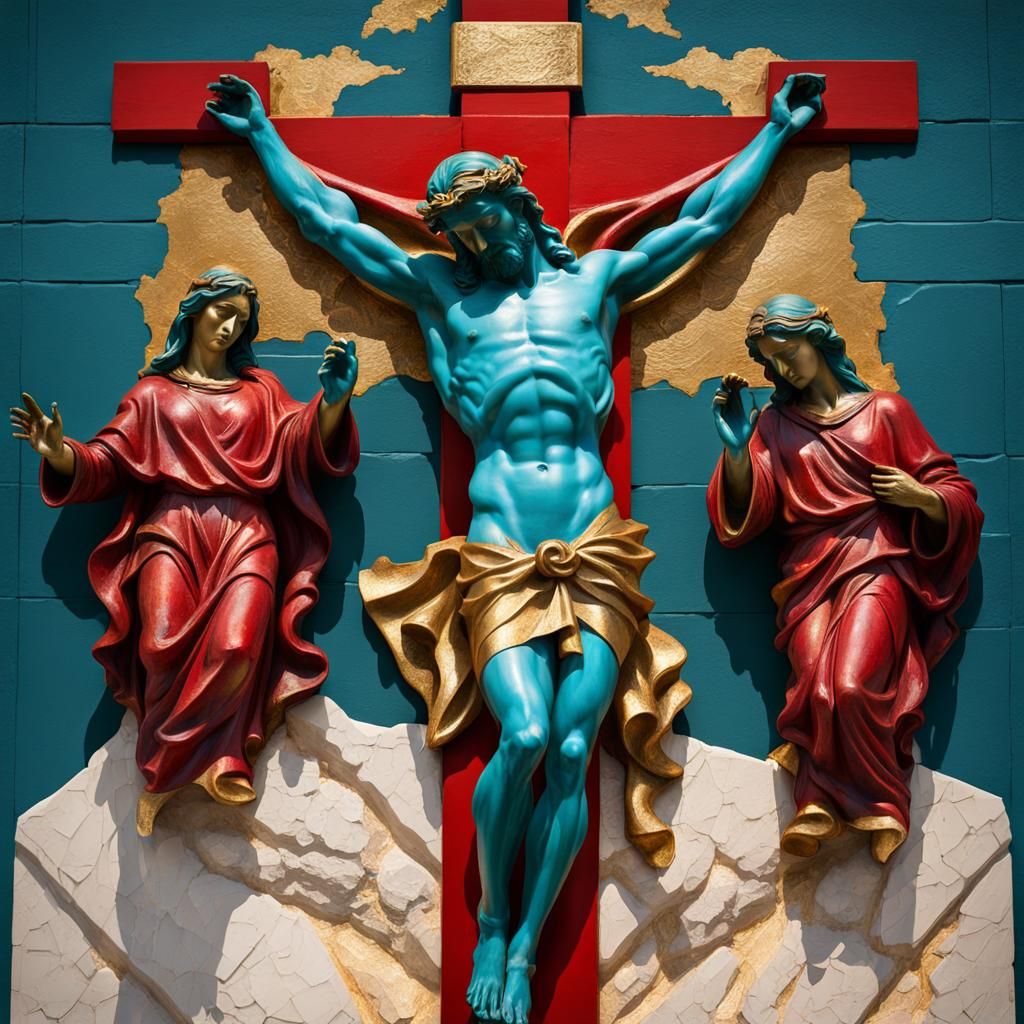 Colourful Outdoor Statue of the Crucifixion