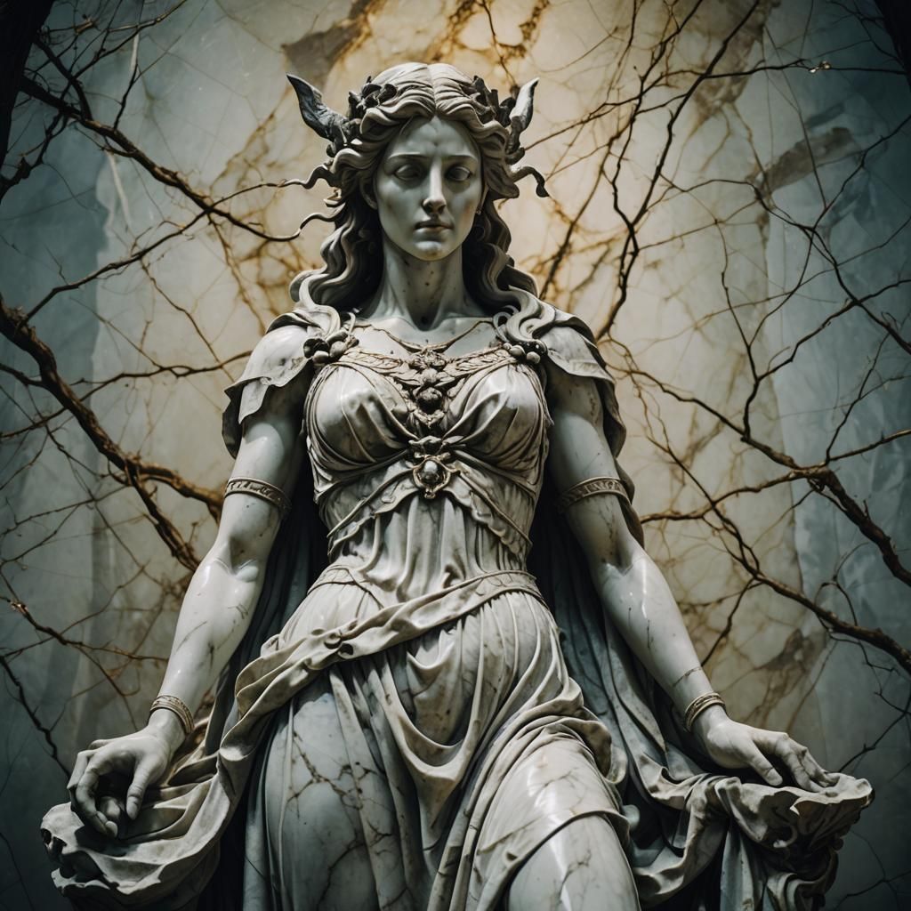 Marble sculpture of Nyx, goddess of night