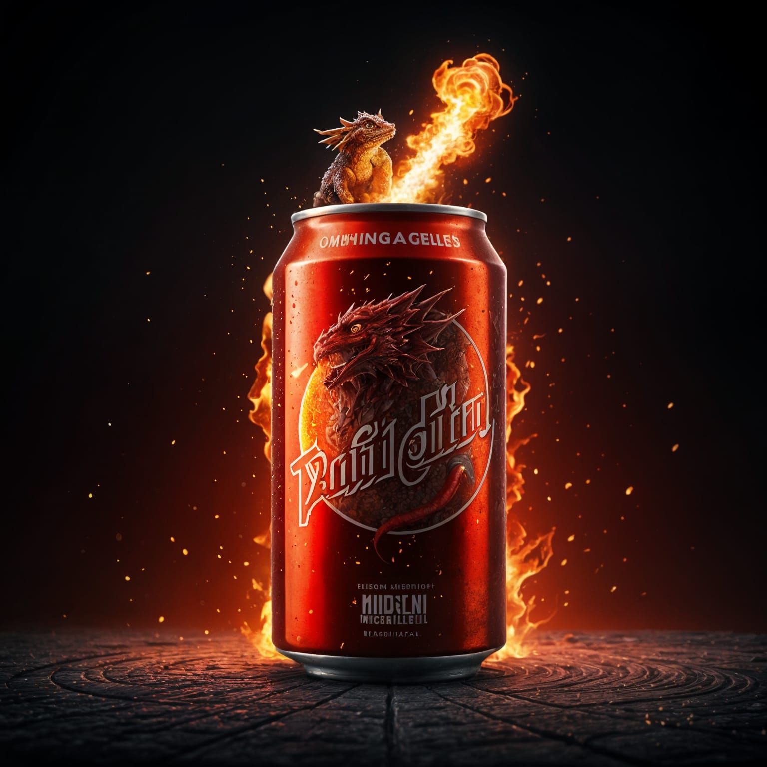 Fiery Cola Can with Dragon, Detailed Matte Painting