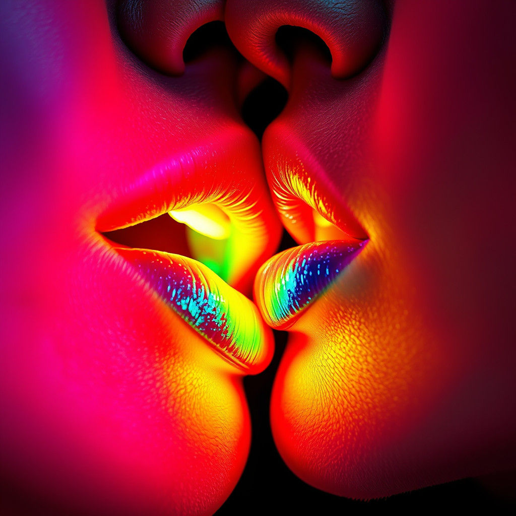Rainbow Lips Kiss in a Futuristic Style