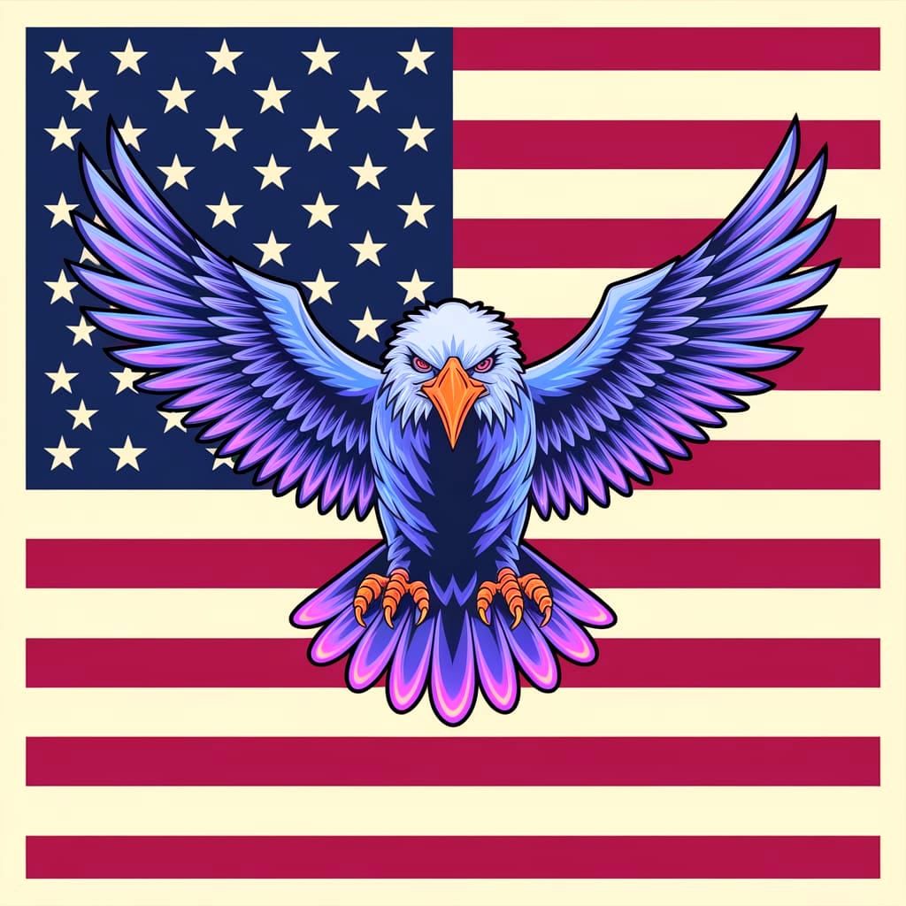 Cyberpunk Eagle Head Against American Flag