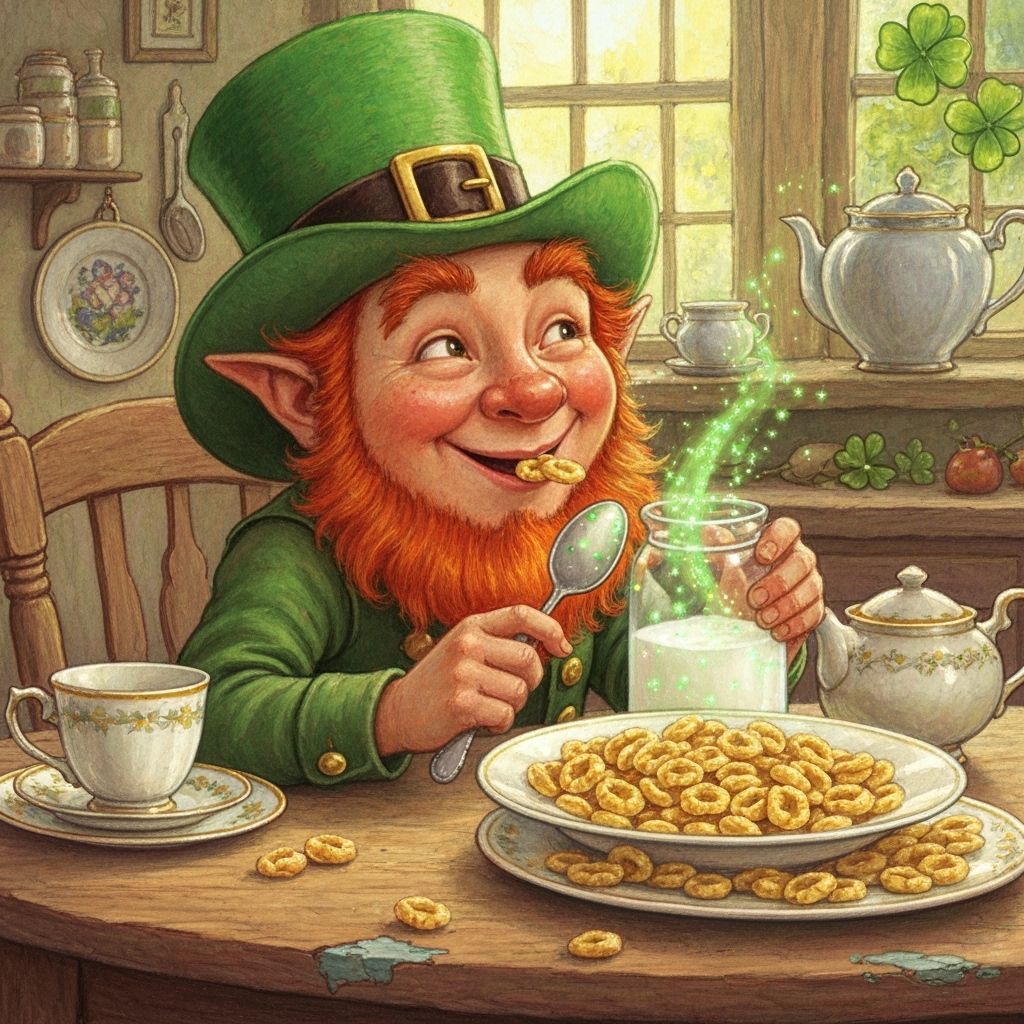 Whimsical Leprechaun Enjoying a Sparkling Breakfast