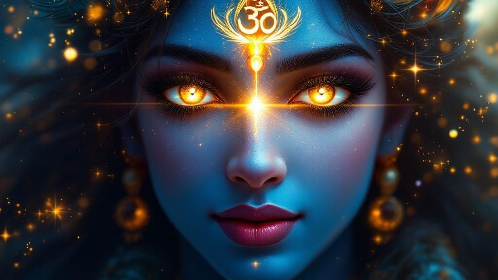 Lord Krishna Close-Up with Ethereal Glow, Digital Painting