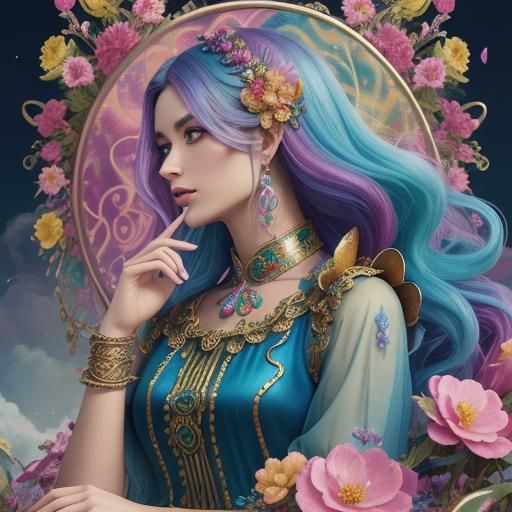 Rainbow Dragon Woman with Candy Cauldron in Candy Art Style