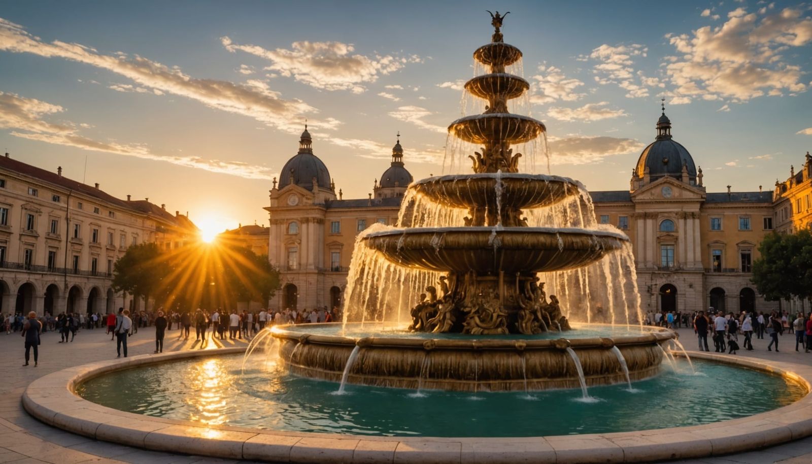 Splendid Golden Hour Fountain with Intricate Details