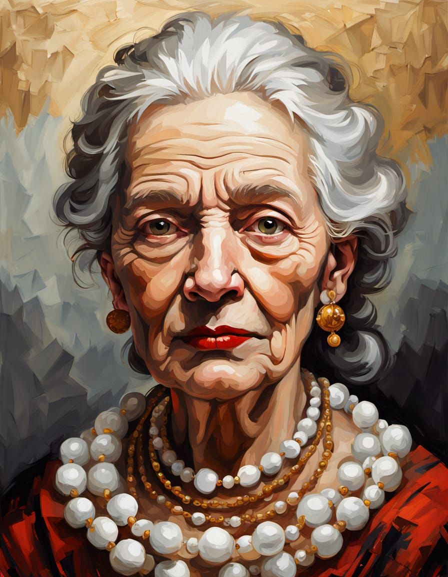 Baroque Portrait of Old Woman with Necklace