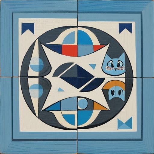 cat, abstract, geometric, symmetric, cubism, minimalism, nai...