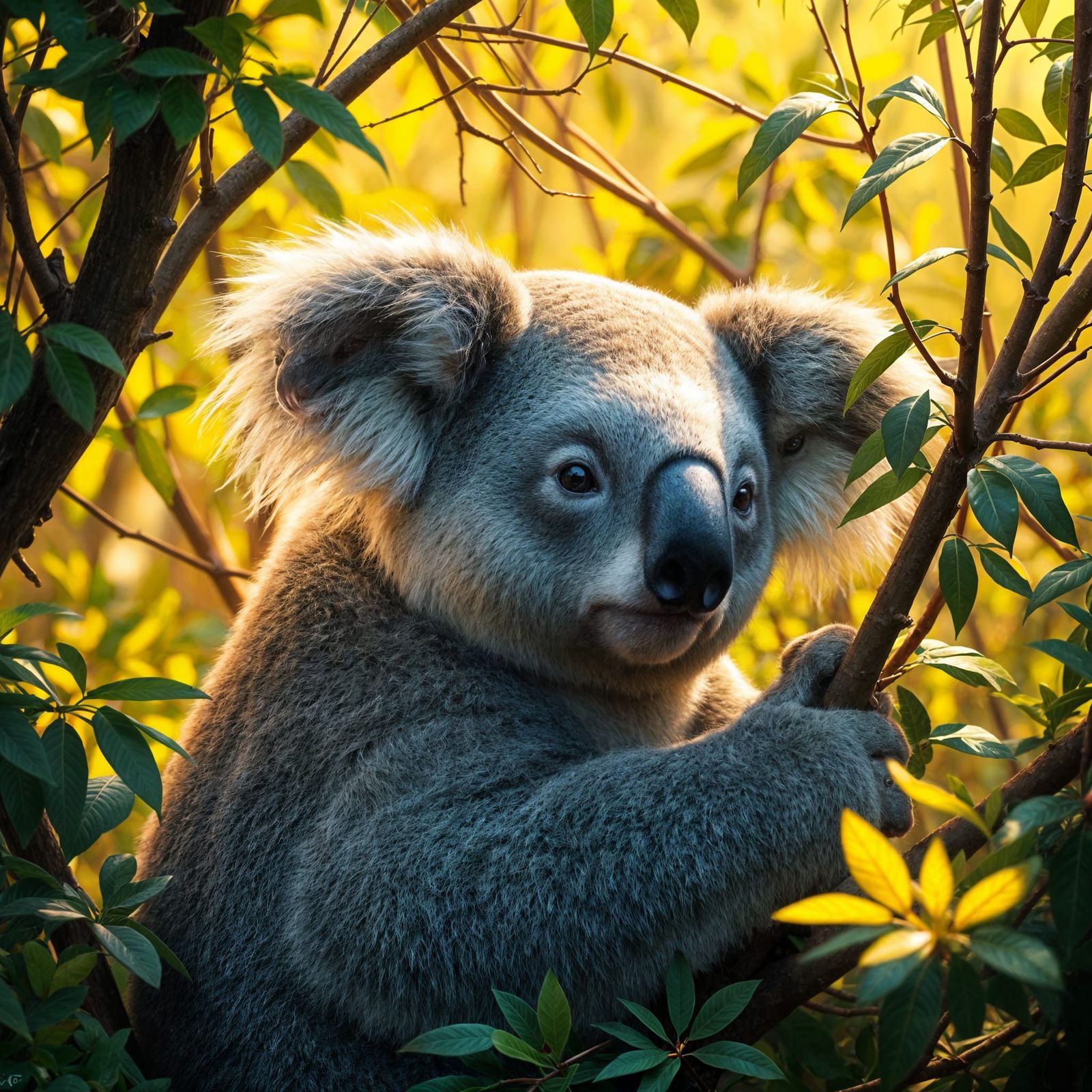 Majestic Koala in Lush Forest Scene, in Fantasy Art Style