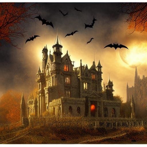 Spooky Halloween Castle in Digital Matte Painting Style