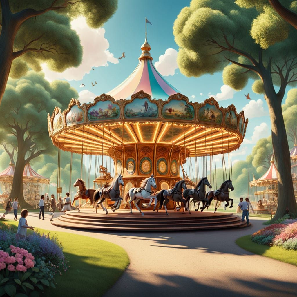 Vibrant Cartoon Park Scene in Radiant Light