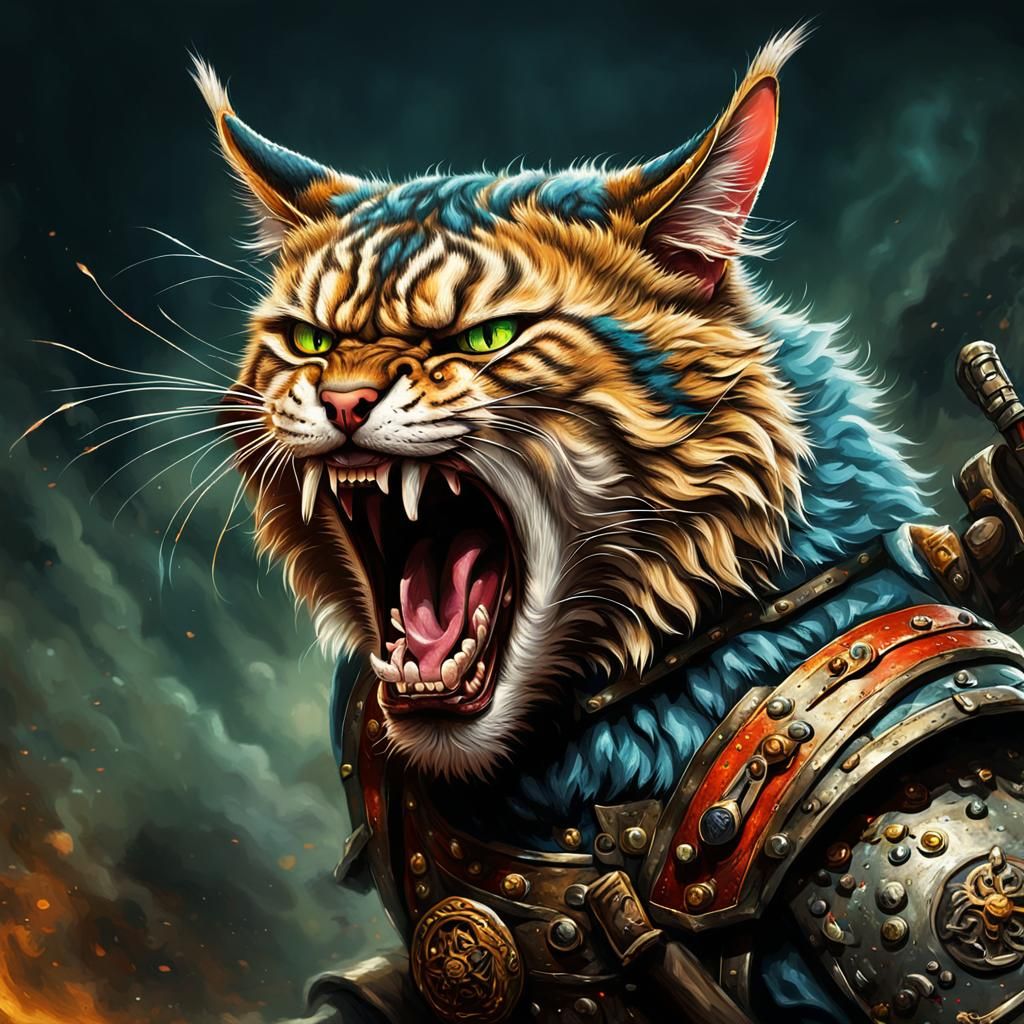 Furious Cat Warrior in Warhammer Fantasy Style