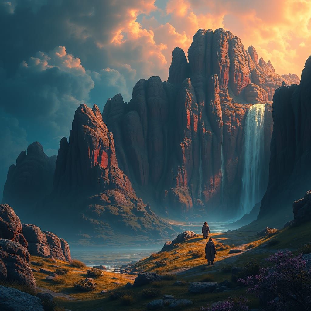 Fantasy Valley Waterfall Matte Painting in 8k