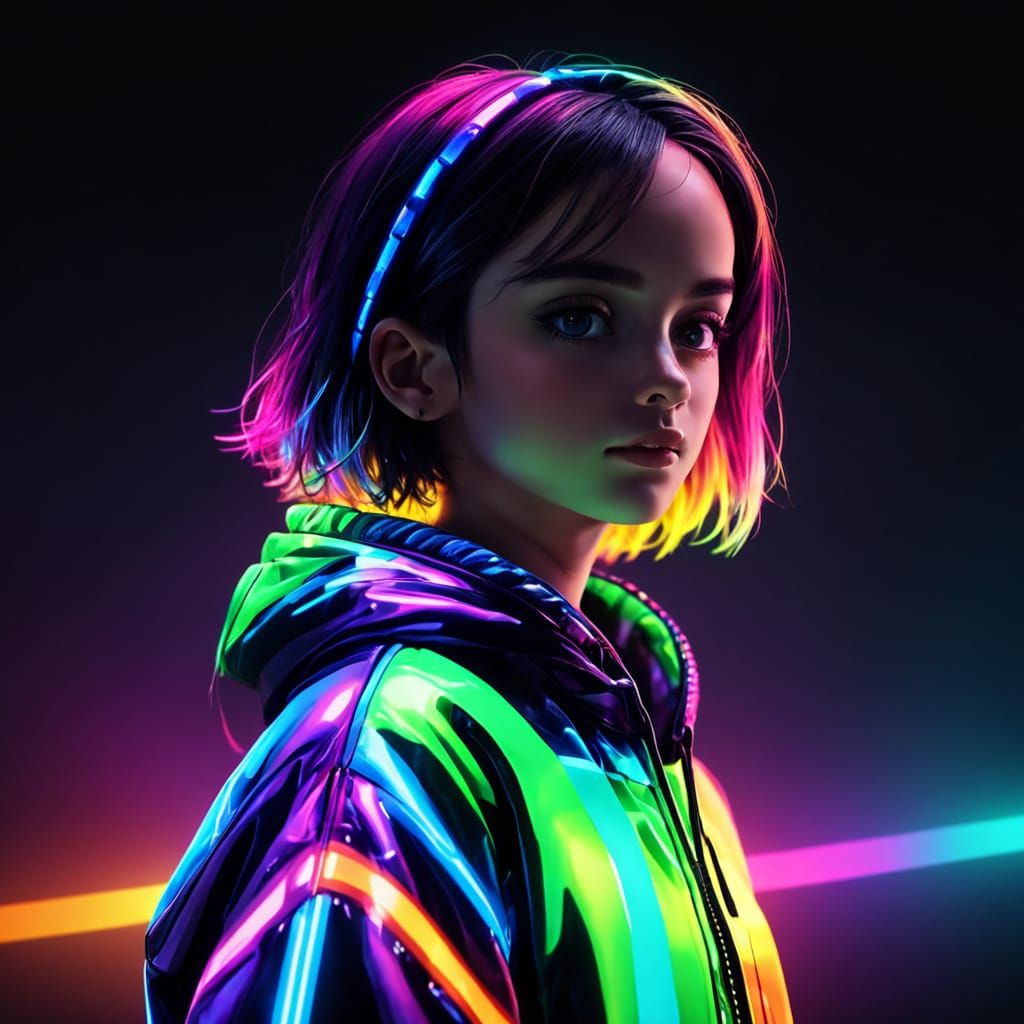 Vibrant Pixel Art Person with Neon Lights