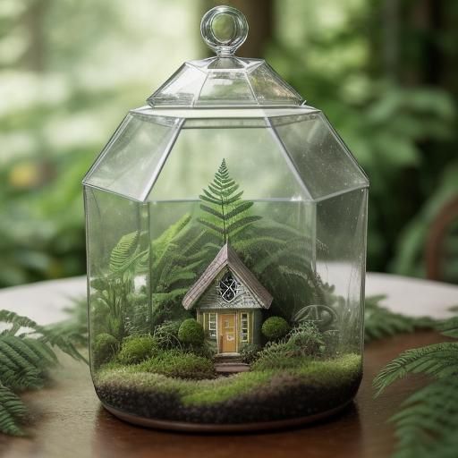 Victorian Terrarium with Tiny Cottage, Bokeh