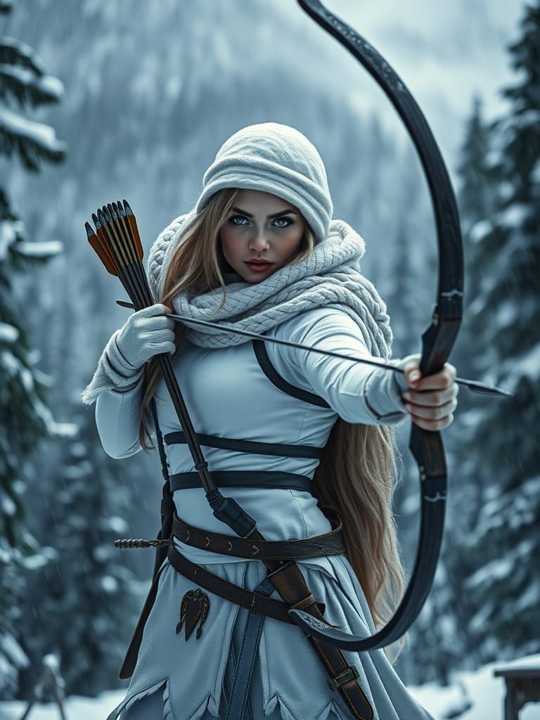 Haunting Winter Warrior Woman in Cinematic Style