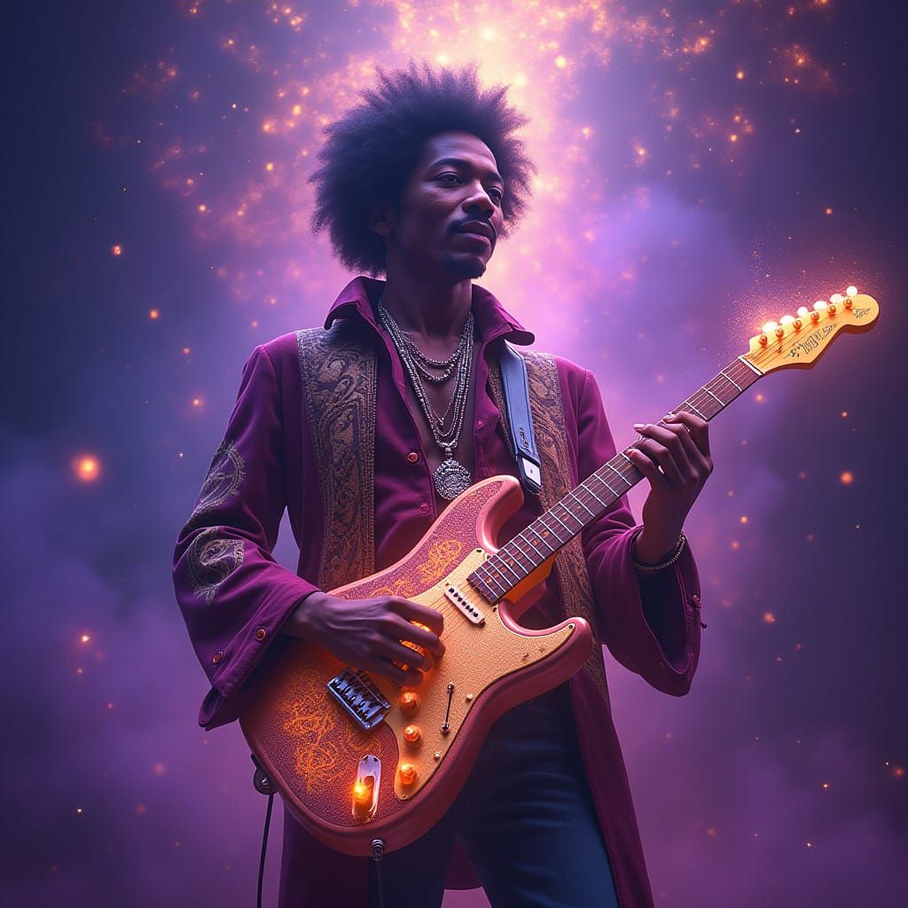 Psychedelic Jimmy Hendrix in a Vibrant Purple Haze