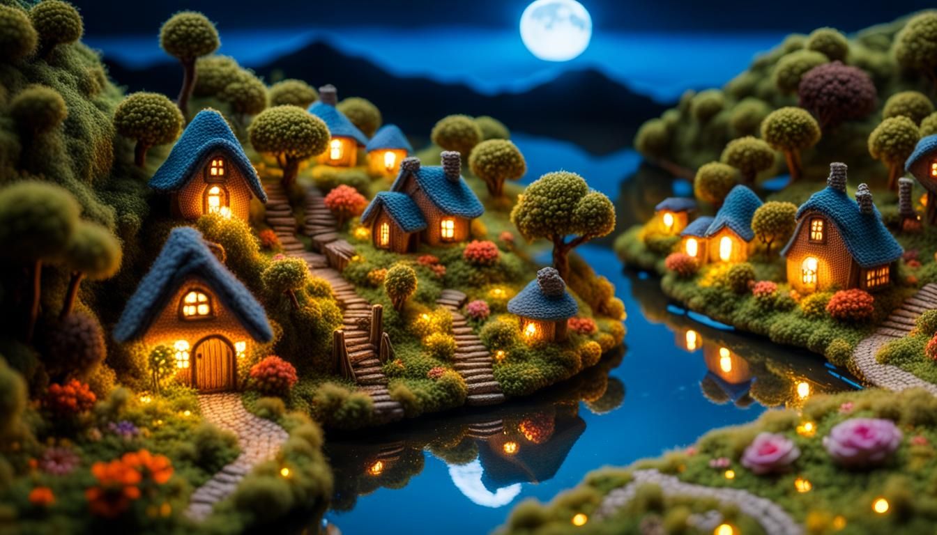 Crochet Hobbit Village with Bioluminescent River