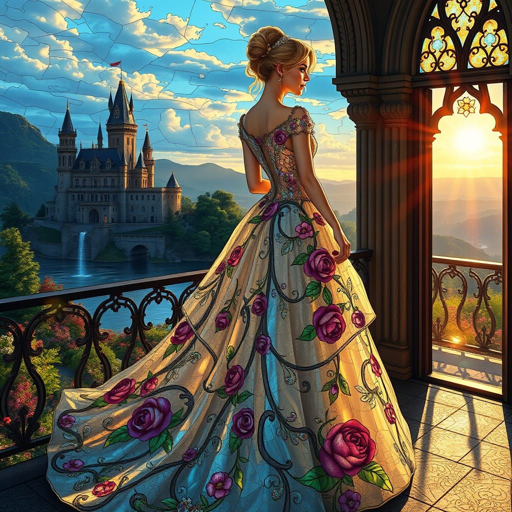 Ethereal Woman in Iridescent Crystal Ballgown