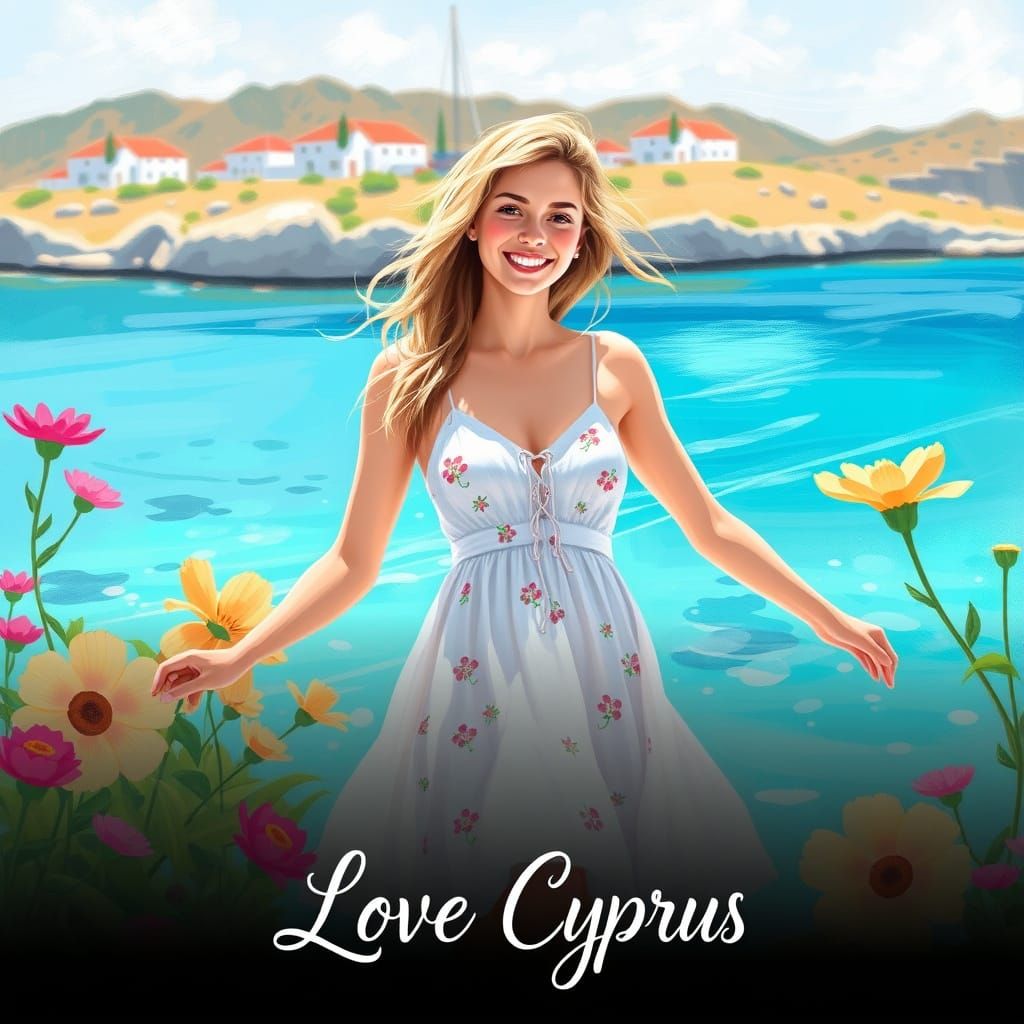 Woman Embraces Summer in Cyprus: Impressionist Style