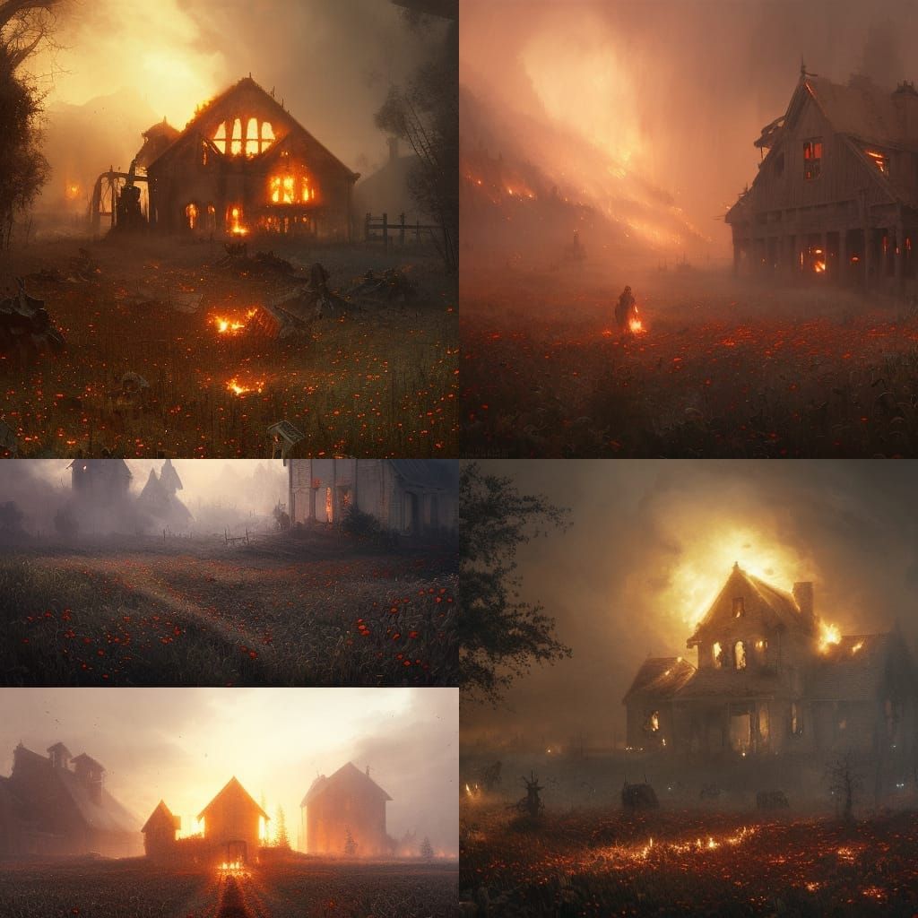 Farmhouse Burning in Hell: A Dark Fantasy Masterpiece