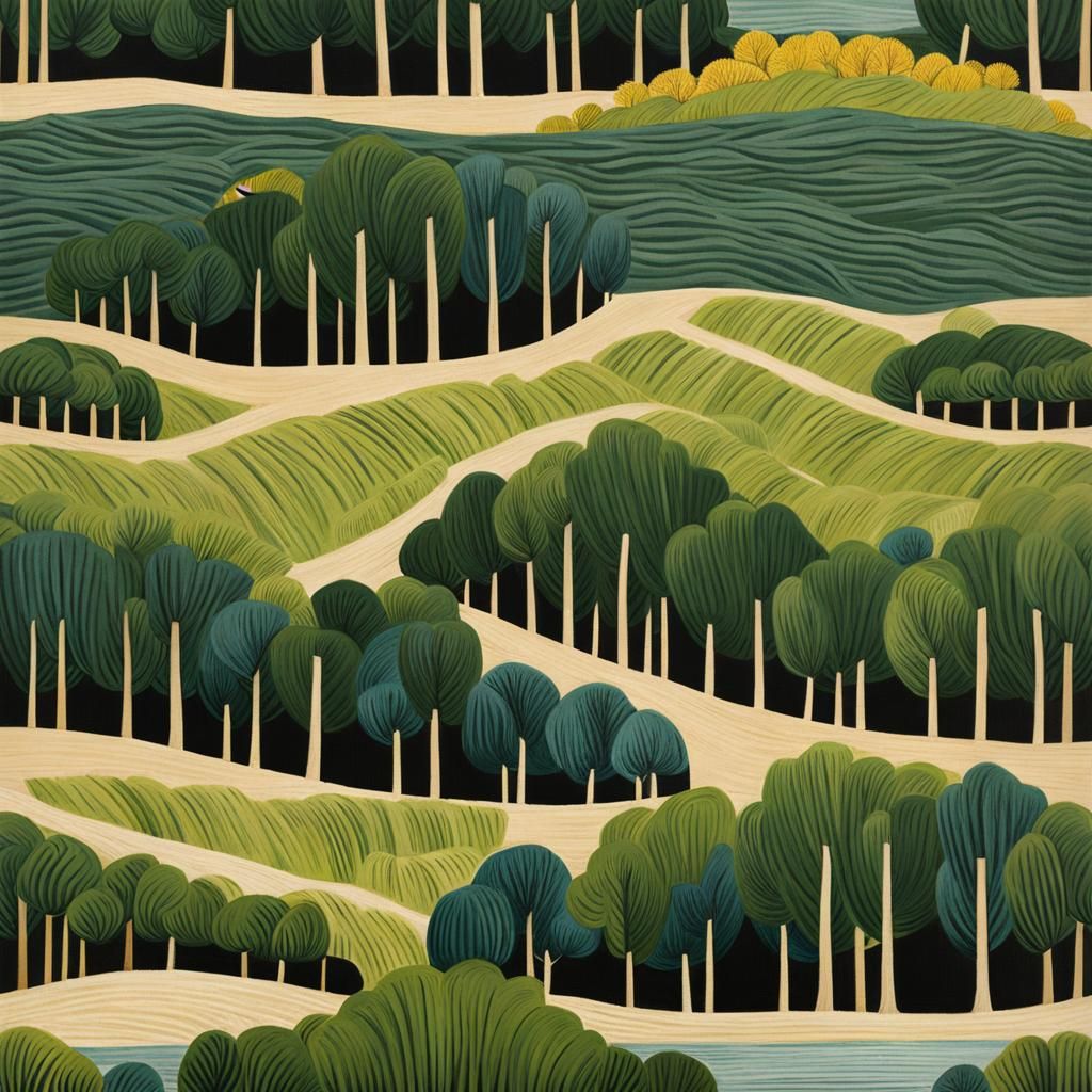 Eldritch Forest Landscape in Naive Art Style