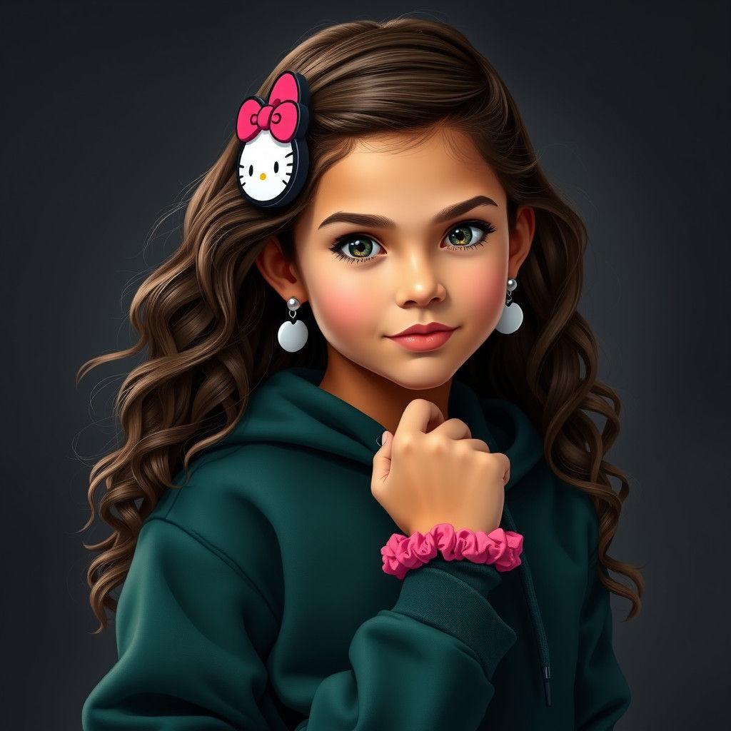 Girl with Hello Kitty Earrings in Realistic Digital Art
