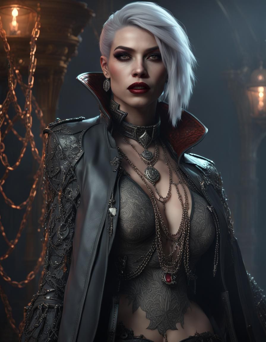 Vampire Queen in Leather and Chains: Fantasy Art