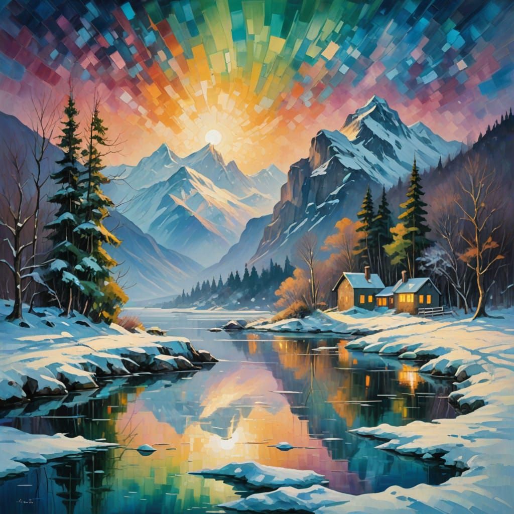 Ethereal Winter Scene with Snowy Lighthouse and Aurora Borea...