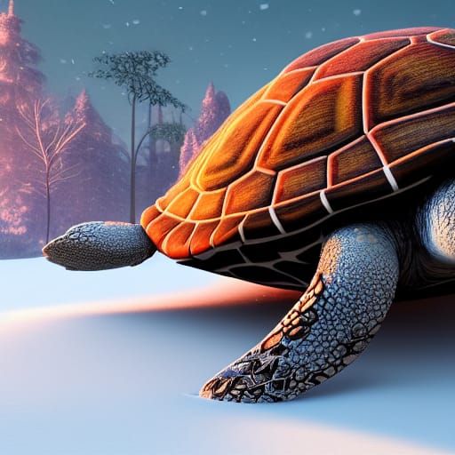 Fantastical Snow Turtle in Detailed Matte Painting