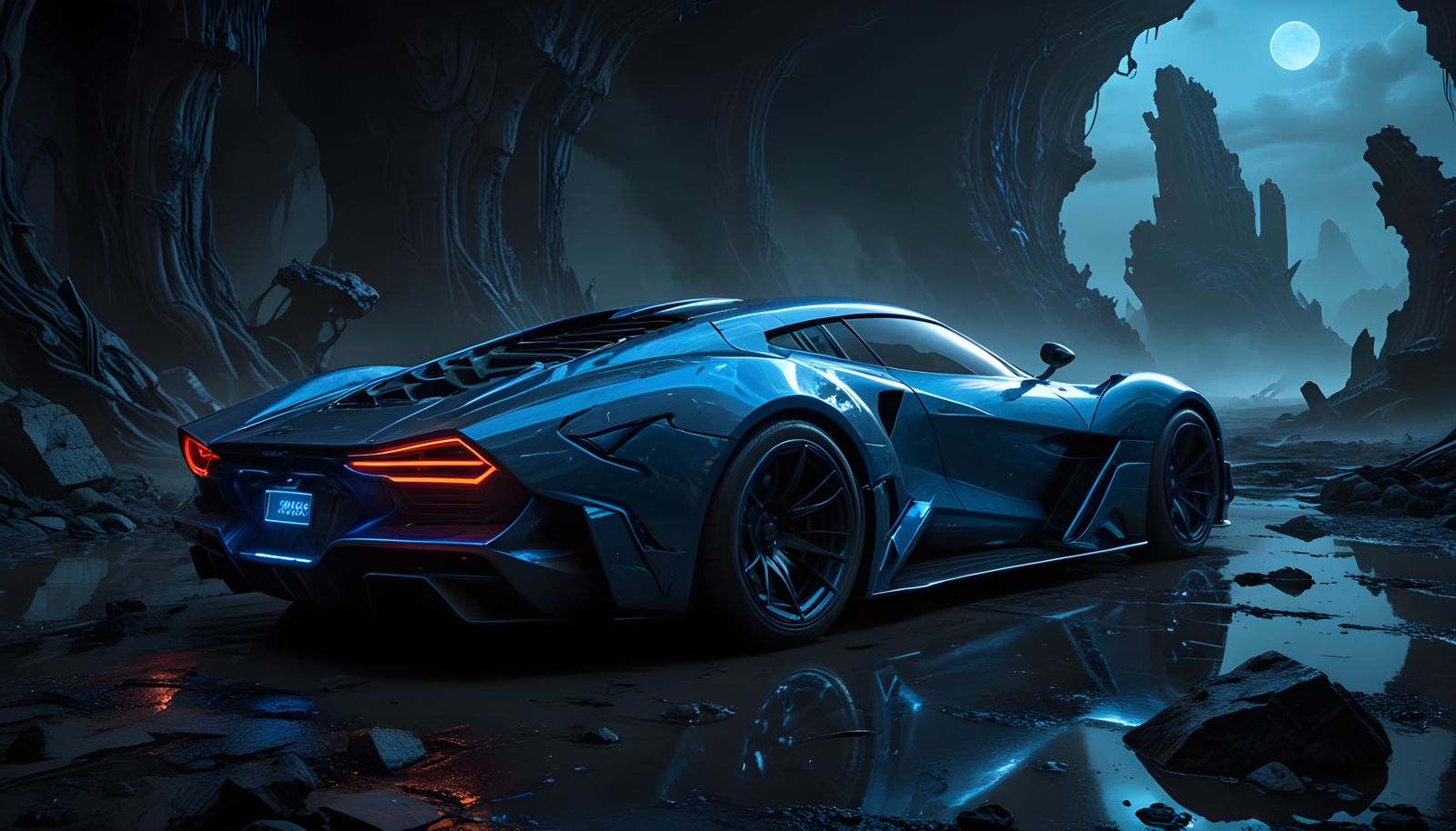 Sleek Cyberpunk Roadster Dominates Neon Planet Night