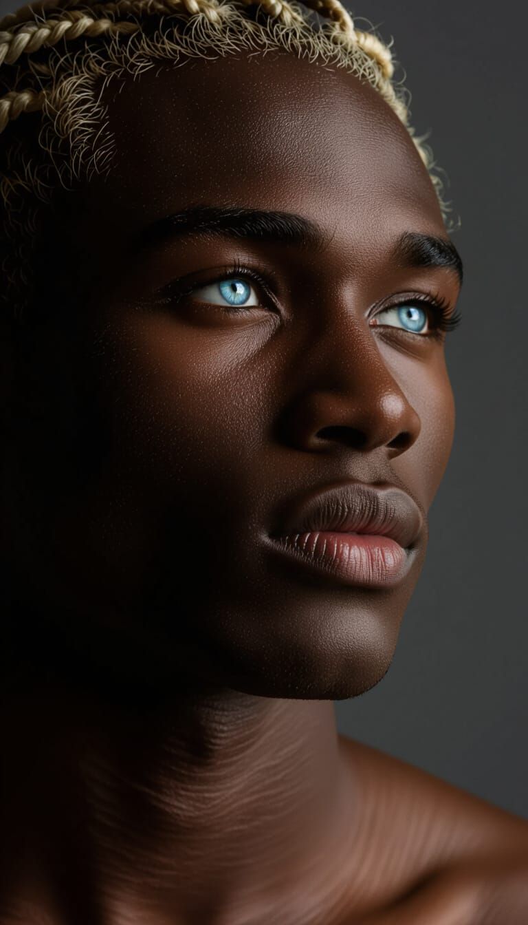 Contemplative Portrait of Handsome Man with Blue Eyes